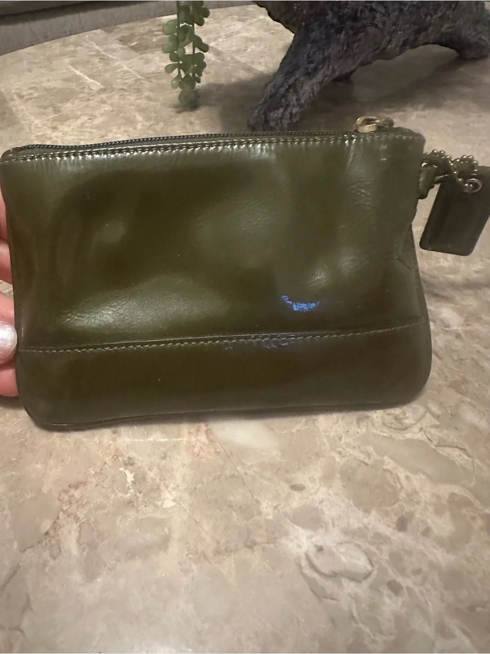 Vintage Coach Olive Green Patent Leather Wristlet Bag
